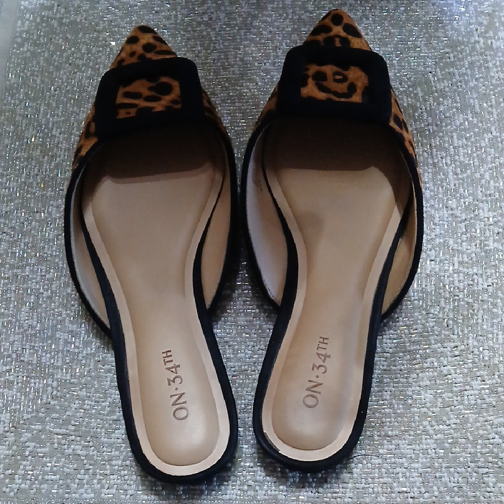 ON 34TH Leopard Print Mules - Black and Tan